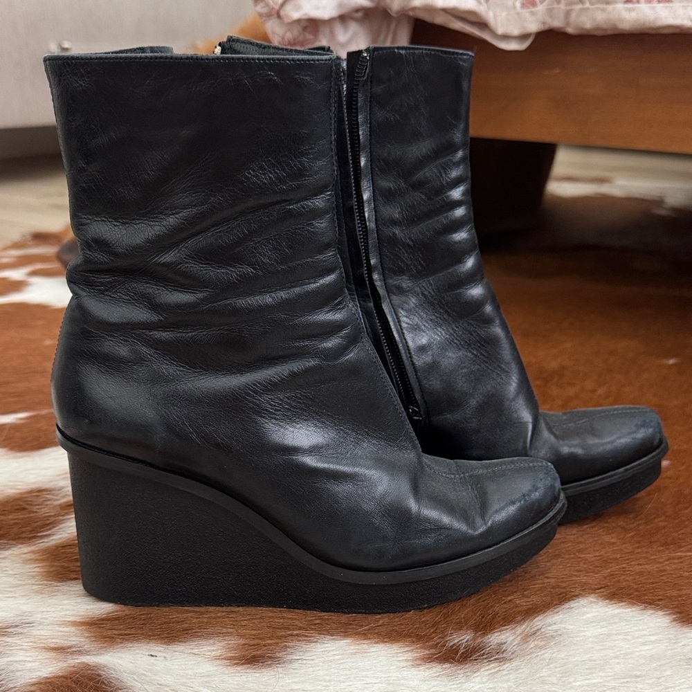 Robert Clergerie Black Leather Wedge Boots